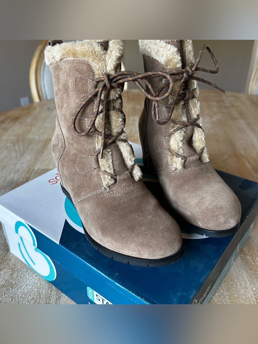 BareTraps Taupe Water Resistant Boots with Faux Fur Trim